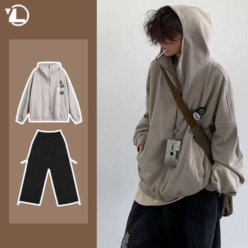 Haori Japanese Jacket - Outono faculdade casual conjunto masculino japonês