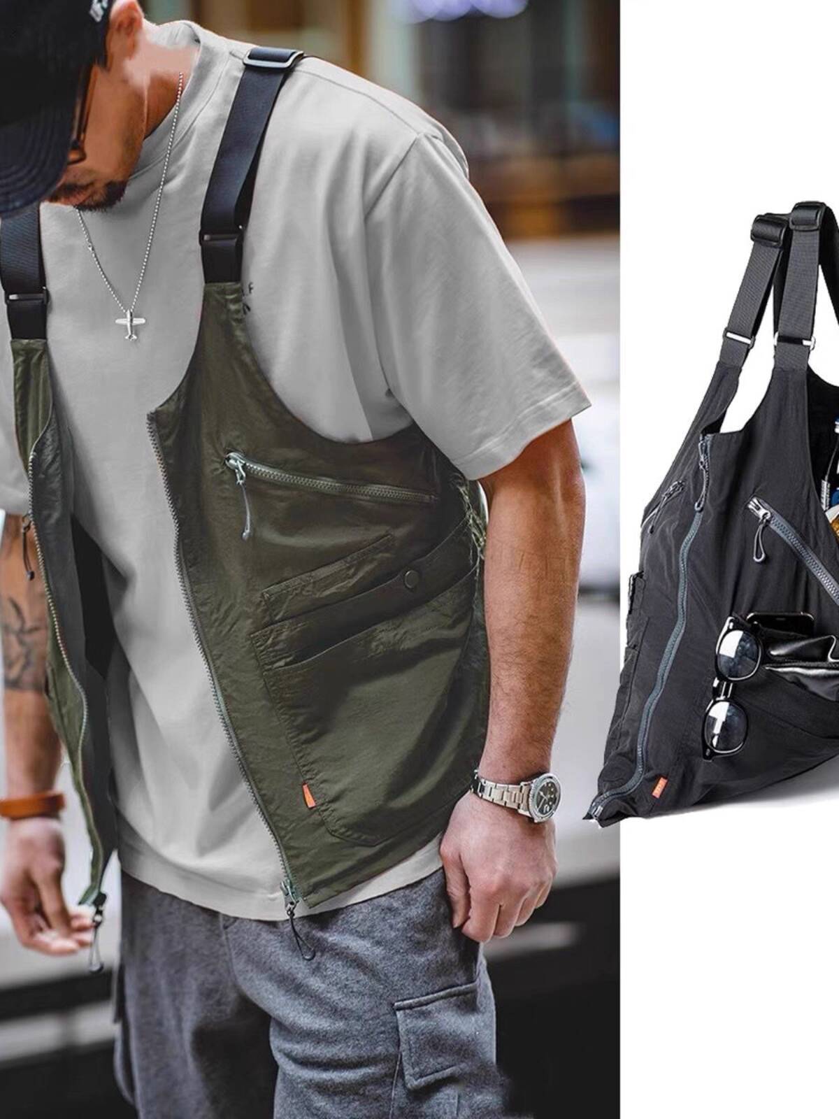 Haori Japanese Jacket - Colete Cargo Funcional Retrô Masculino Solto