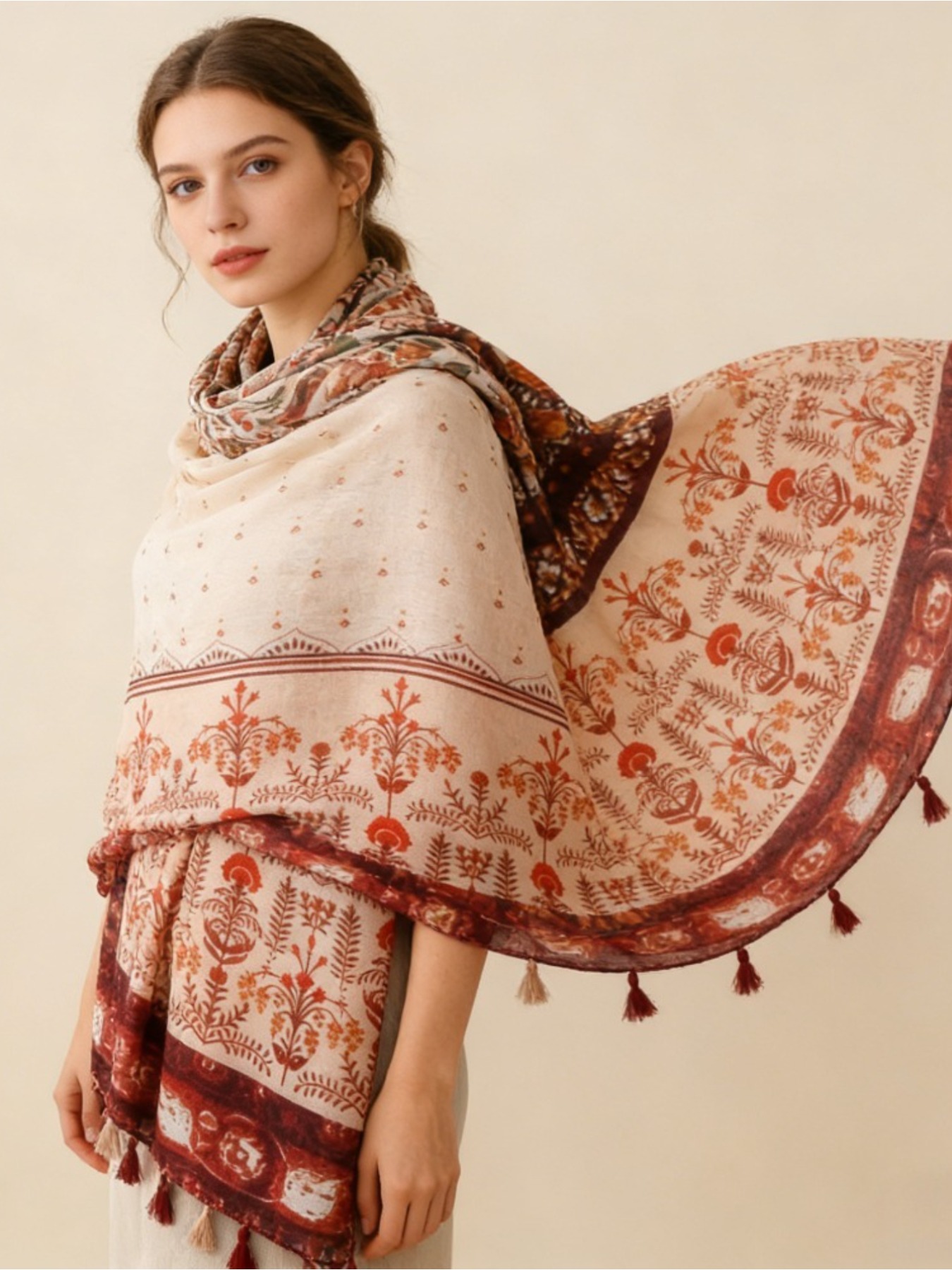 Go Ethnic Fashion - Lenço de seda floral fino estilo
