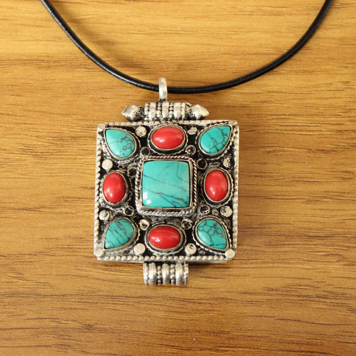 Ethnic Fashion Store - Pn257 étnico tibetano prata metal incrustado