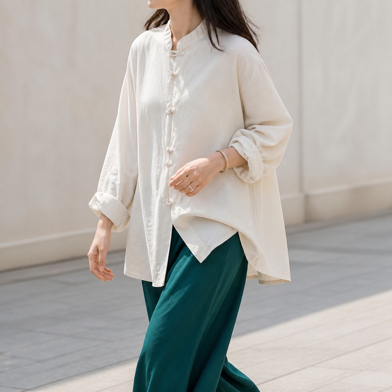 Ethnic Style - Camisa de Manga Longa com Caimento